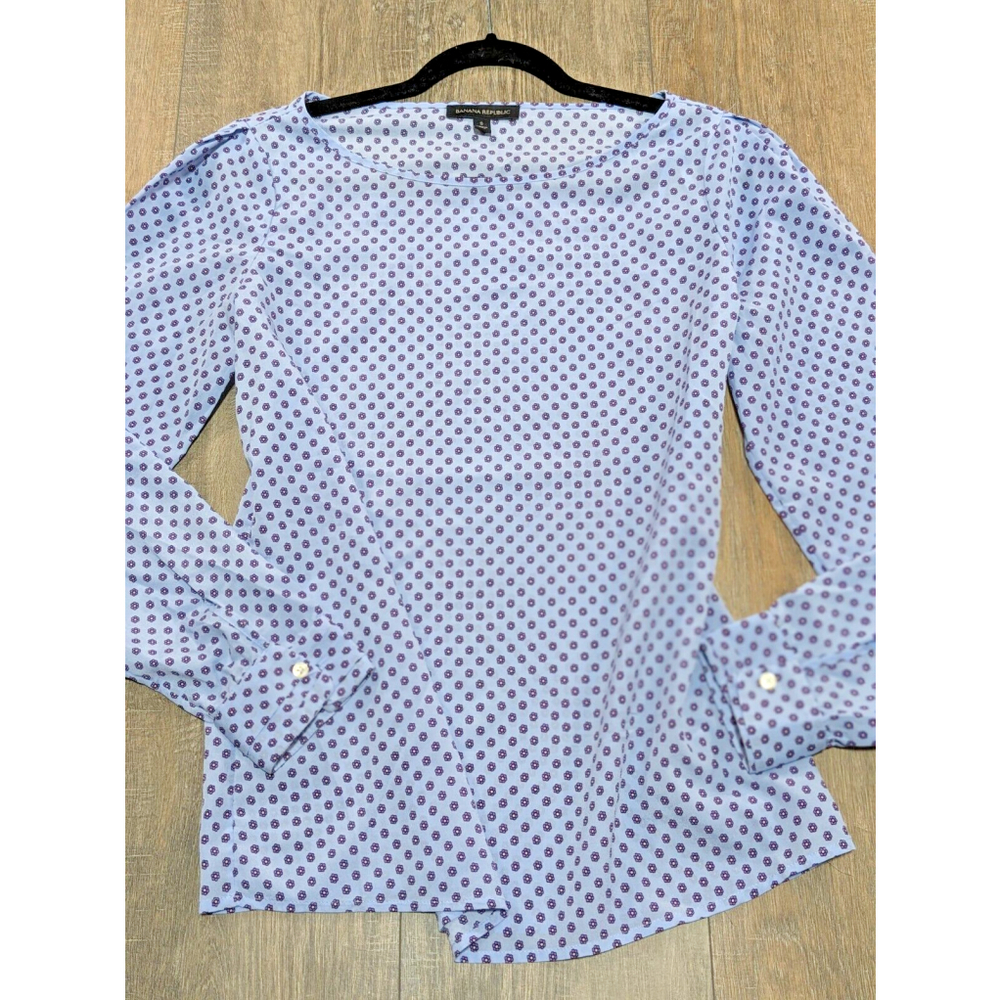 Banana Republic Top Womens Small Blue Print Long Sleeve Casual Chiffon